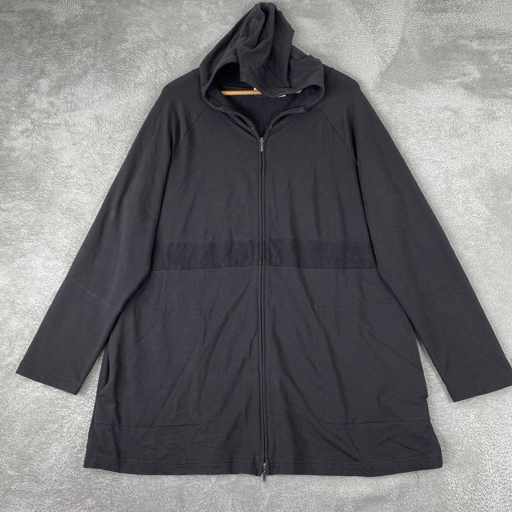 Pure Jill Hoodie Womens XL Black Full Zip Pima Cotton Blend Longline Pocket